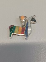 Ezüst Perui láma medál, több színű kővel