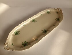 Ritka zöld liliom mintás Zsolnay porcelán süteményes szendvicses tál tálca 44,5 x 16,5 cm