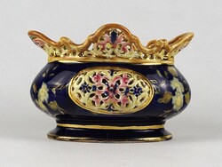 1U068 Antik jelzetlen kék színű áttört Zsolnay majolika kaspó