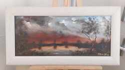 Orbán István tájkép festménye 83x43 cm kerettel