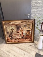Nagyméretű francia stílusú gobelin falikárpit – 18. századi zsánerjelenet (108x90 cm.)