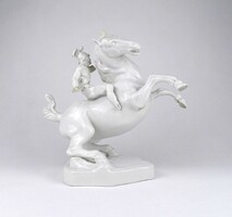1V378 Antik Leonardo da Vinci lovasszobra Herendi porcelán figura SÉRÜLT 23.5 cm
