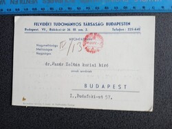 ZA643.66 Meghívó -Felvidéki Tudományos Társaság - dr. Pazár Zoltán kuriai bíró  1943 Sziklay László