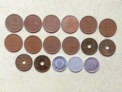 Japán 17 db Különböző Érme 1,5,10 Yen Jen