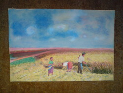 Aratás régi akvarell kép rajzlapon  - vízfestmény 30cm X 20,5cm