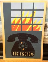 Régi tűzoltóság telefonszám plakát terv Retro loft design eredeti plakát terv, dekoráció