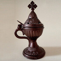Ortodox keresztény jelzett füstölőtartó bronz stílusú kehely tömjénégető asztali füstölő tartó
