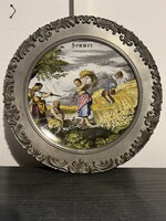 Porcelán tányér ón (BMF) keretben