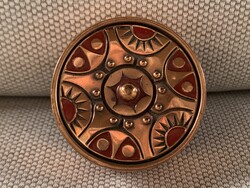 1960-as évek LIGNIFER modernista réz ékszertartó doboz piros tűzzománc aplikációval