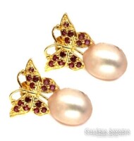 Valòdi 10mm Gyöngy és Gránát 925 Ezust Sárga Arany Lepke Fülbevalò