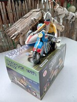 VIDEÓ! MŰKÖDŐ KÍNAI LEMEZJÁTÉK OLDALKOCSIS MOTORKERÉKPÁR,  GYŰJTŐI DARAB, 1970-es évek,  régi retro