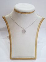 Új, 14 karátos fehérarany, nyaklánc + cirkónia köves szív medál! (No. 345.)