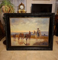 Antik Kolozsváry hatalmas lovas festmény! 125x100cm!