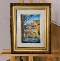 Mészáros Magdolna szép utcakép festménye 34x42 cm kerettel