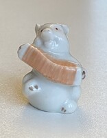 HERENDI PORCELÁN SZOBOR, HARMÓNIKÁZÓ MALAC, FESTETT, JELZETT, DÍSZTÁRGY 3.7 CM