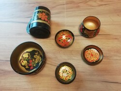 Retro orosz festett fa tálak,korsó