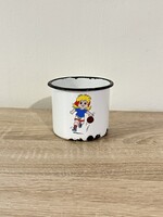 Régi retro zománcos gyerek bögre kislány labdával