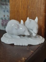 Német,Germany Rosenthal D.Moldenhauer,Art Deco Egér Pár Figurális Szobor,Porcelán Figura.8 cm.