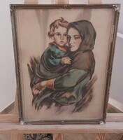 Szilády Margit Anya gyermekével rézkarc (?) 32x42 cm kerettel