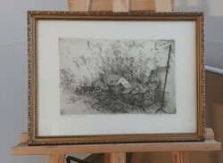 Remsey Gábor Girbe - görbe falusi utca rézkarc 44x33 cm kerettel