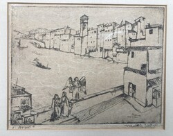 Vadász Endre (1901-1944): Arno, Firenze, 1929 - rézkarc, szignált, japán papíron