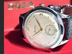 1953-as kismásodperces Doxa, ritka c.14. katonai órákban használt szerkezettel, korabeli bőrszíjjal
