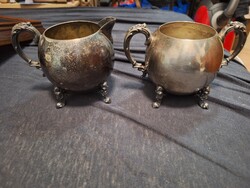 Régi ezüstözött cukortartó és tejkiöntő