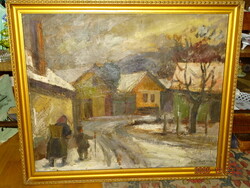 DOMBROVSZKY SZANISZLÓ ( BALASSAGYARMAT 1928 - ) : HEGYVIDÉKI HAVAS UTCÁN  1955