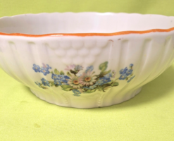 Zsolnay kéknefelejcs, margeréta virágos porcelán pogácsástál tál pörköltes levesestál