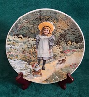 Kislány macskával porcelán dísztányér, falitányér (L5988)