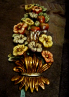 Vintage faragott fa virág csokor relief  falikép