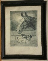 (K) Jánosi Sándor (1927-1982) : Ló és kiskutyák