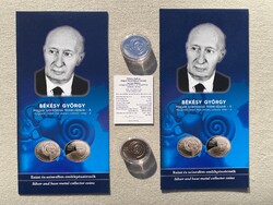 2022 Békésy György 7500 + 2000 Forint ezüst-színesfém emlékérme pár, certivel, prospektussal