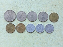 Csehszlovákia 10 db Különböző Érme 10,20,50 Halierov 2 Korona 1975-1988