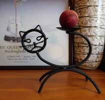 Retro kovácsoltvas cica gyertyatartó - 60-as évek