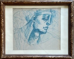 Angyalföldi Szabó Zoltán (1929-2014) Fejtanulány, golyóstoll 20x22