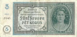 5 korun korona kronen 1942 Cseh Morva Protektorátus 5.