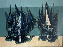 Xantus Gyula (1919-1993): Bárkák 60x80cm (Balatoni kikötő)