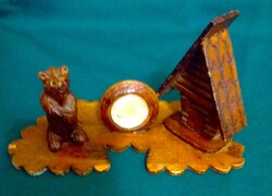 1960'S ERDÉLY -HARGITA -ROMÁNIA -festett,fából faragott EMLÉKTÁRGY levéltartó-vadászház medvével  cm