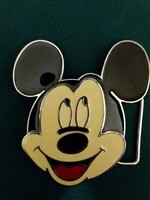 1980's RETRO -TŰZZOMÁNCOZOTT  Mosolygós Mickey egér fejű övcsat klasszikus Disney -9X8 cn HIBÁTLAN