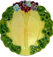 ANTIK - GYÖNYÖRŰ - Körmöcbányai NÉPI szecessziós majolika fali dísztányér. 17 cm