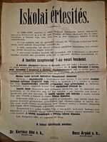 1905, Tabán, nagy méretű falragasz a beiskolázásról