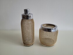 Retro koktél készítő mixer arany színű fémhálós üveg shaker mid century séker cukortartó