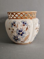 Zsolnay búzavirágos áttört kaspó, hibátlan!