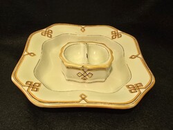 Antik vastag porcelán tányér és sótartó