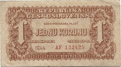 1 korun korunu korona 1944 VH. Csehszlovákia 1. Gyenge hajtásnyom középen.
