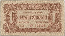 1 korun korunu korona 1944 VH. Csehszlovákia 2 hajtatlan.