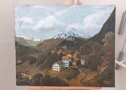 Körösfői A. (Aladár?) tájkép, falu vagy kisváros festmény  68x55 cm