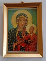 Régi FEKETE MADONNA ikon keretben 13 x 18 cm