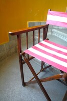 Antik kerti szék 1930-as évek karosszék rendezői szék csíkos nyugágyvászonnal